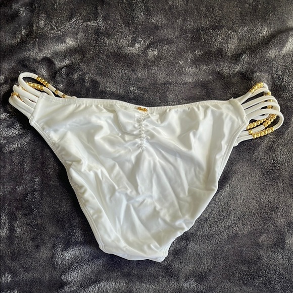 PILYQ White Strappy Bikini Bottom with Gold Bead Detail Glam Swimwear Y2K L - Picture 2 of 6